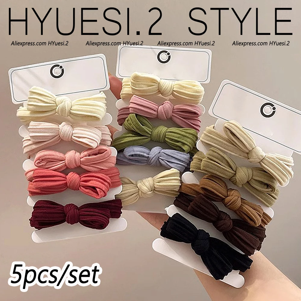 5pcs/Set Simple Bow Hair Ties Ropes Colorful Elastic Seamless Ponytail Holder Rubber Band For Toddler Girls