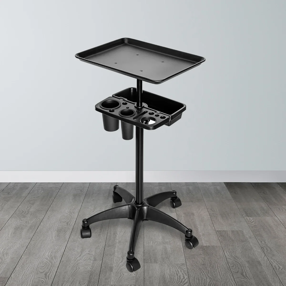 Professional Mobile Barber Cart, 2-Tier Storage Tray Adjustable Height Rolling Salon Trolley for Clippers Scissors