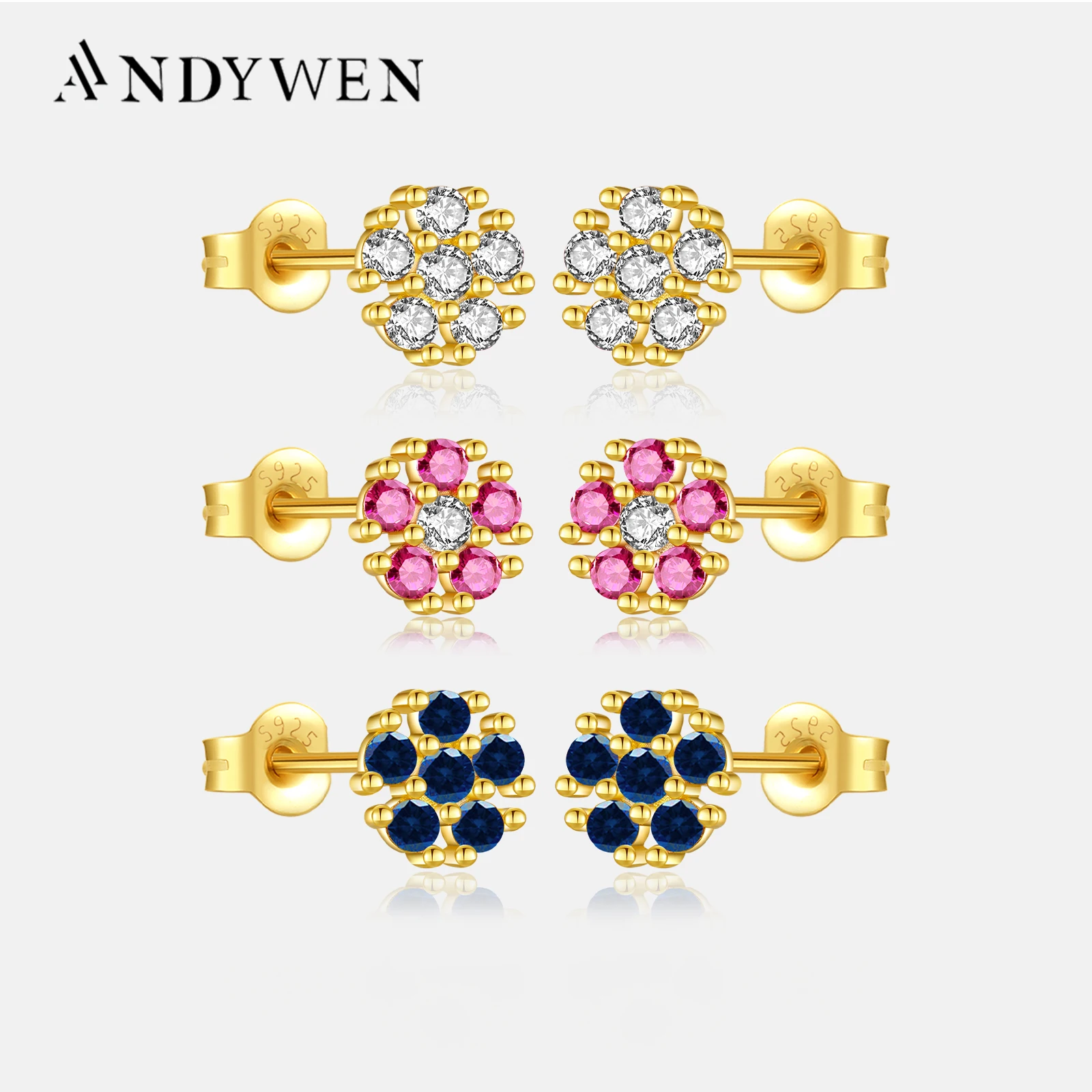 

ANDYWEN 925 Sterling Silver 2023 Gold Flower Stud Earring Piercing Luxury Jewelry Rock Punk Wedding Clips Three Color Blossom