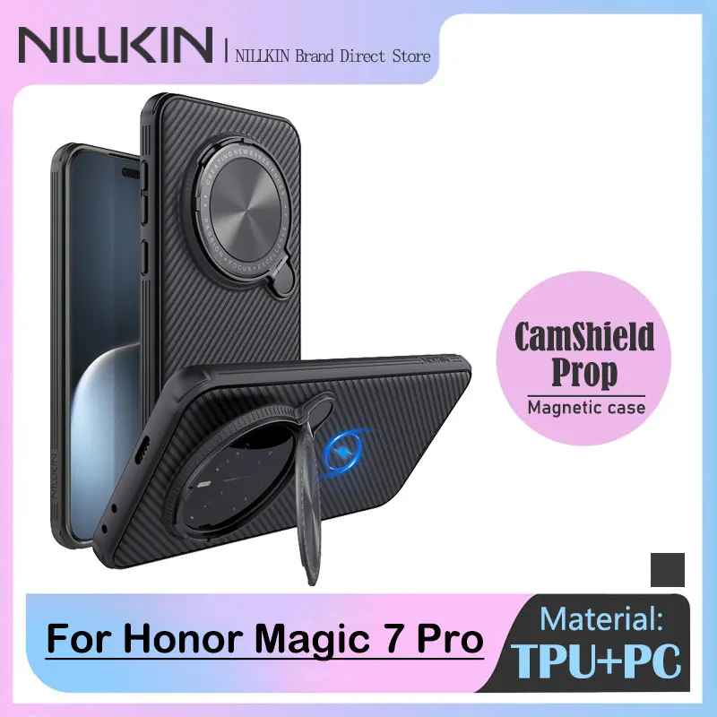 NILLKIN Micro-transparent Magnetic Case for Honor Magic 7 Pro, Flip Lens Cover with Kickstand, MagSafe, Anti-Drop, Skin-Friendly