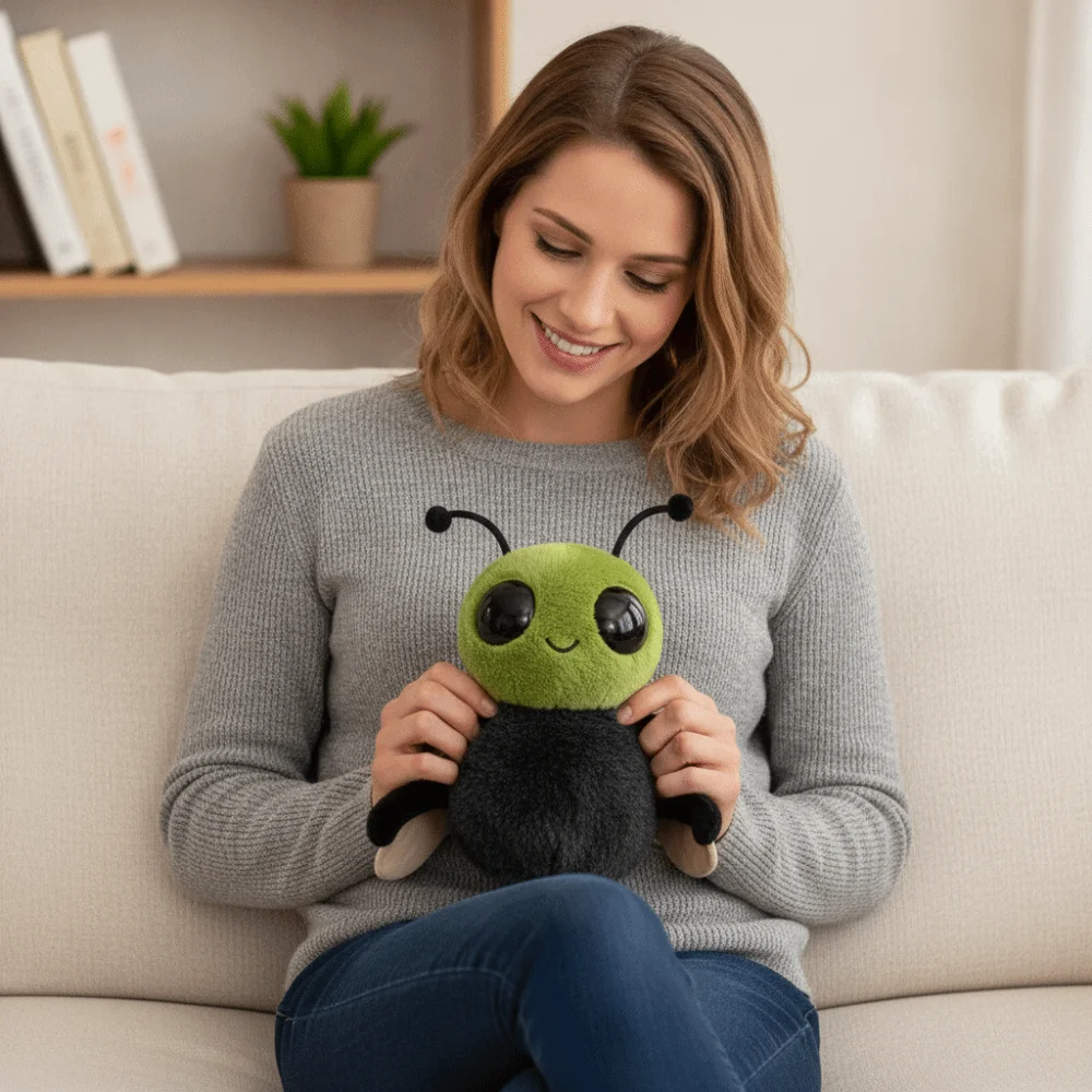Soft Stuffed Green Headed Fly Creative Design Simulation Style Intresting Fly Keychain Big Eyes Desk Ornament Insect Fly