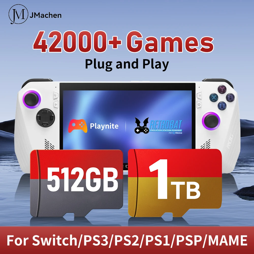 بطاقة ألعاب 1 تيرابايت مع 42000+ ألعاب ريترو & AAA لـ ROG ALLY/Win وحدة تحكم ألعاب محمولة/كمبيوتر شخصي/كمبيوتر محمول 50 + محاكي للتبديل/PS3/2/1/N64