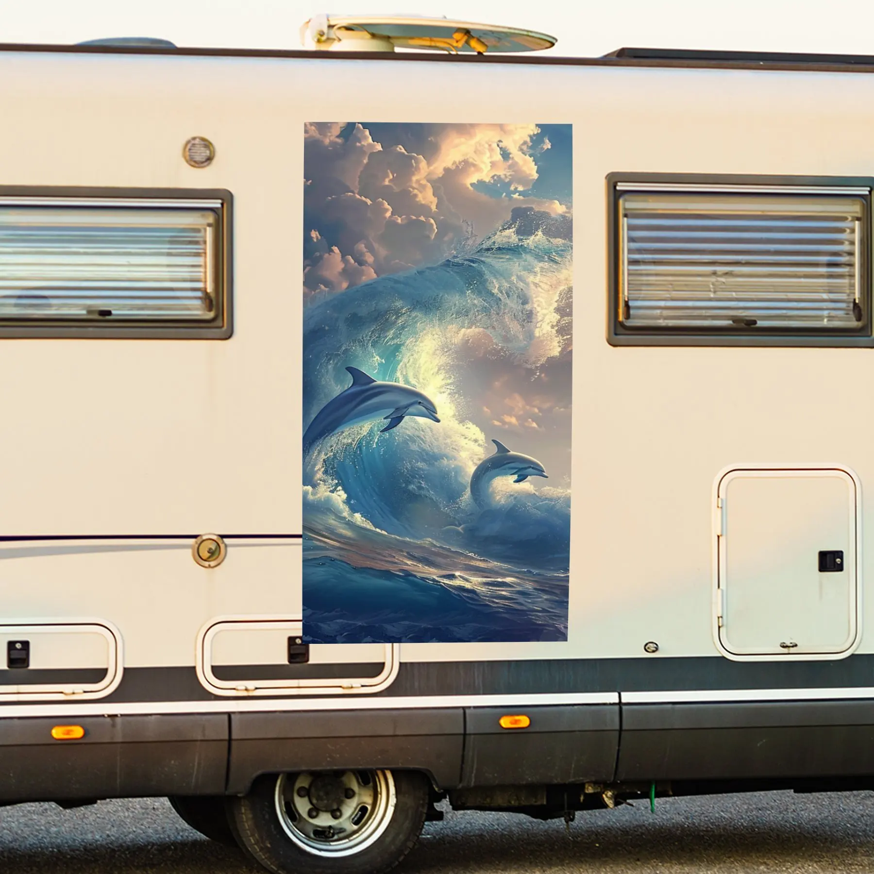 

Автомобильная наклейка Dolphin Wave Fantasy Art Decor, водонепроницаемая виниловая наклейка для стороны автофургона, самоклеящиеся наклейки для украшения и защиты дома на колесах