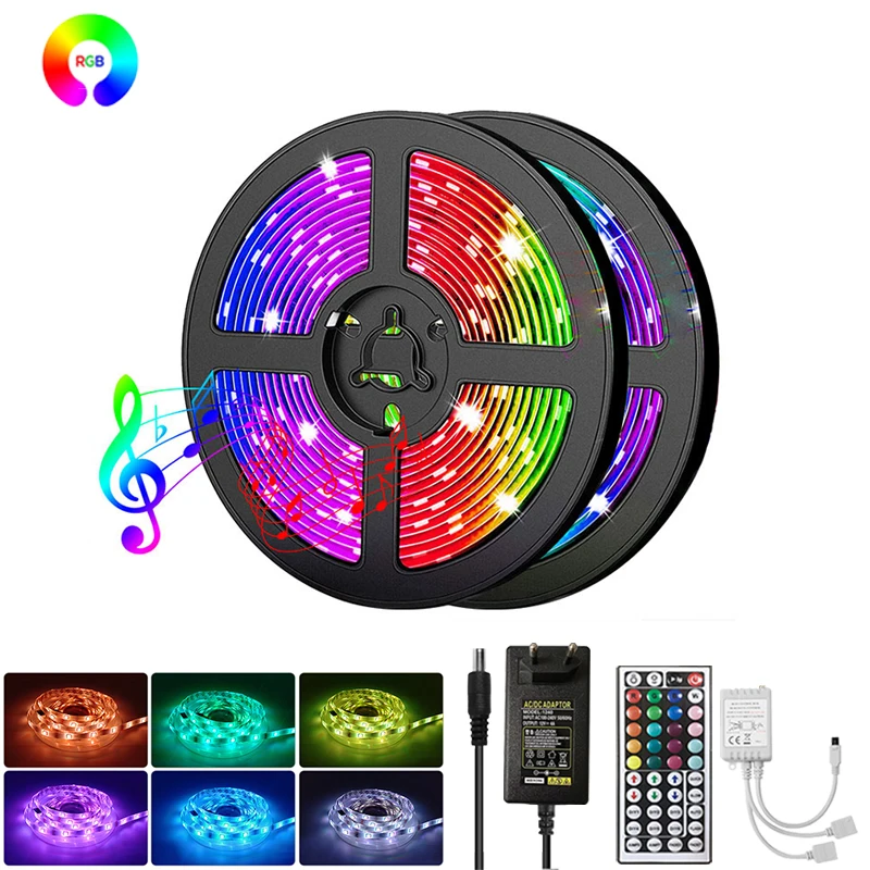 

Led Strip Lights 5050 Dimmable Smart 44Key Remote Control 12V Rgb Led Tape Lights 220V 30M Christmas Rgb Led Lights For Room