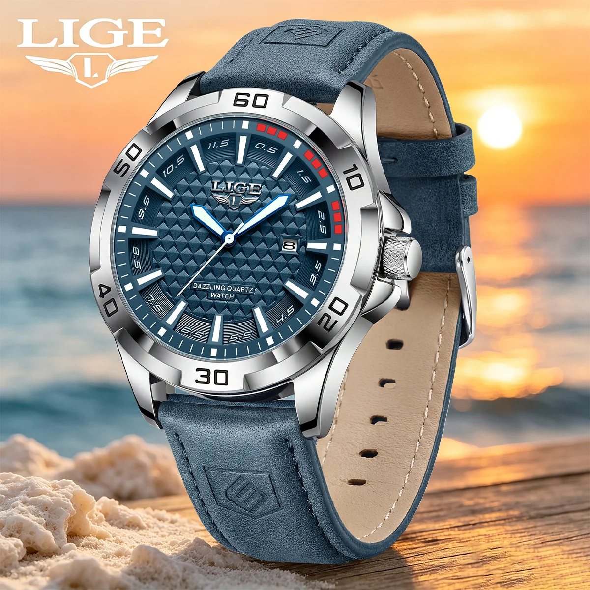 LIGE Original Luxury Men Watches Waterproof Luminous Date Week Watch For Man Quartz Leather Fashion Men's Watches Reloj Hombre
