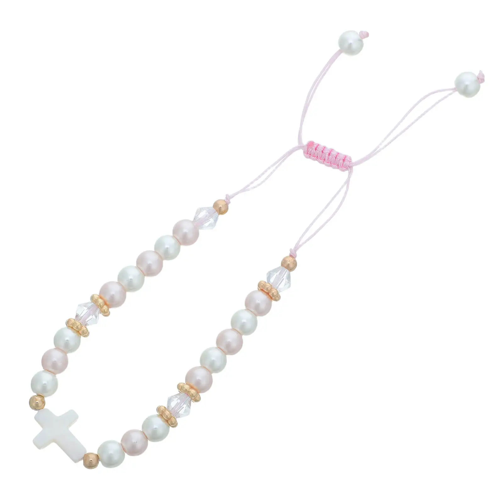 Pulsera de perlas rosas y blancas con dije de cruz, joyería cristiana para Pascua, bautizo, primera comunión, para adolescentes, hijas, madres, abuelas, cumpleaños.