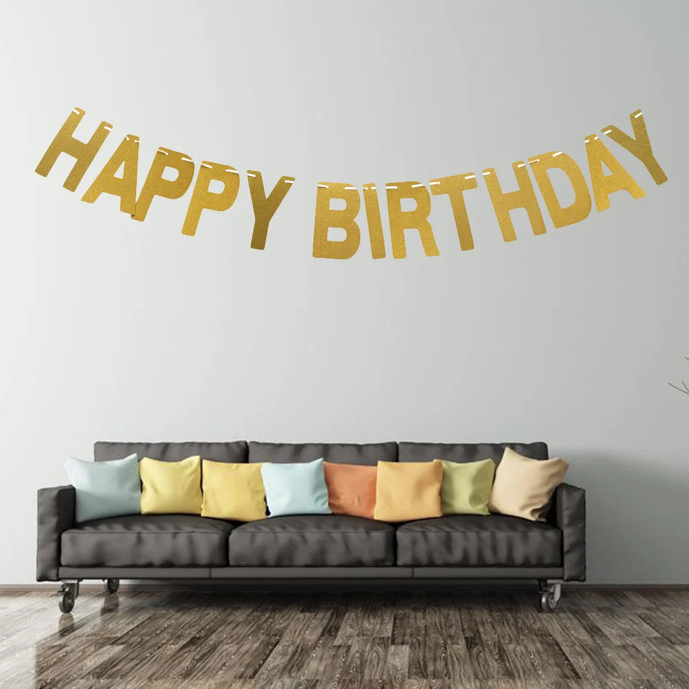 

3M Glitter Happy Birthday Banner Bunting Party Decoration Hanging Garland For Ceiling Wall Window Door Bedroom Living Room Gold