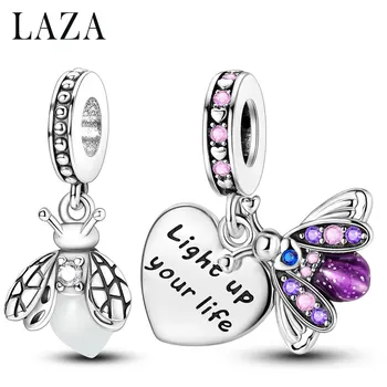 LAZA 1 Stück versilberte baumelnde Charms, leuchtende Glühwürmchen, passend für Original-Armbandherstellung