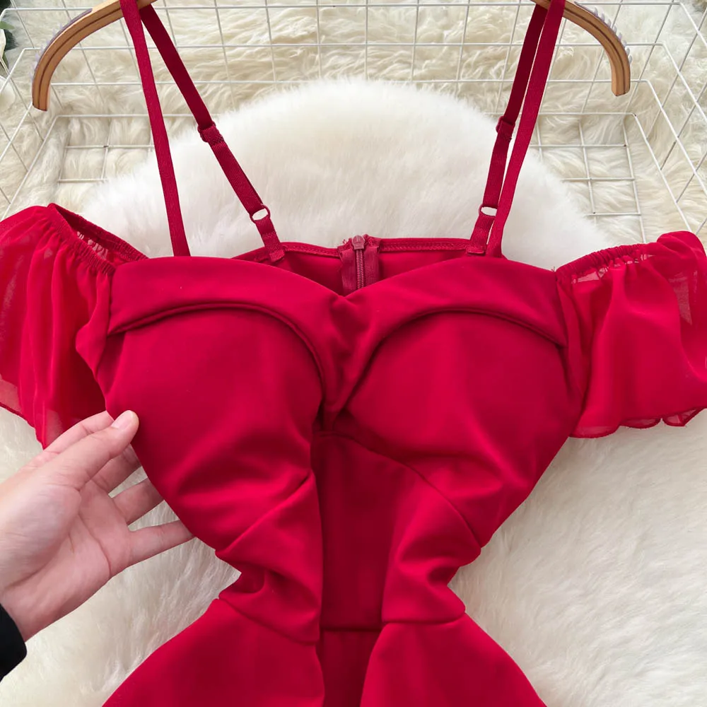 Chic vintage slash neck asymmetrical Elegant Fairy korean fashion Boho Sundress women clothing Long dress