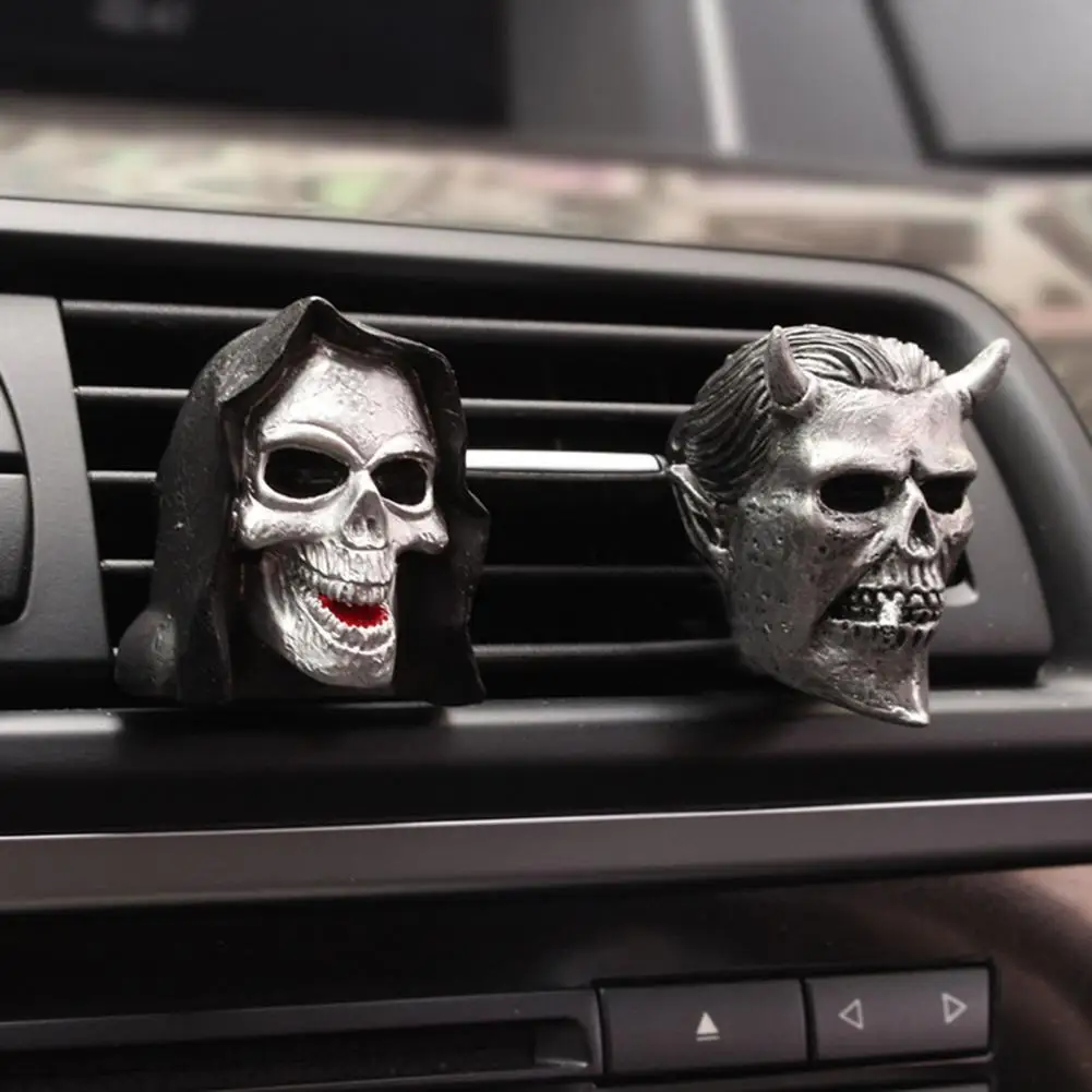 2Pcs Evil Skull Air Vent Clips Air Fresheners Creative Shape Ghost Perfume Clip Essential Oil Diffuser Car Interior Accessories