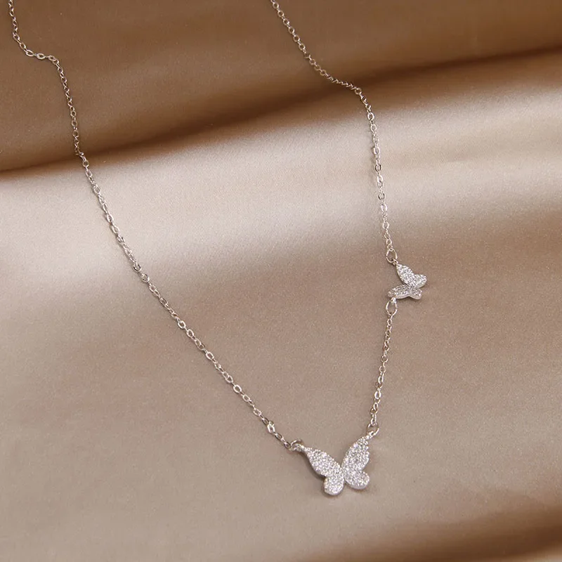 Crystal Butterfly Pendant&necklaces for Women Delicate Jewelry Elegant Zirconia Insect Chain Choker Necklaces Party Accessories