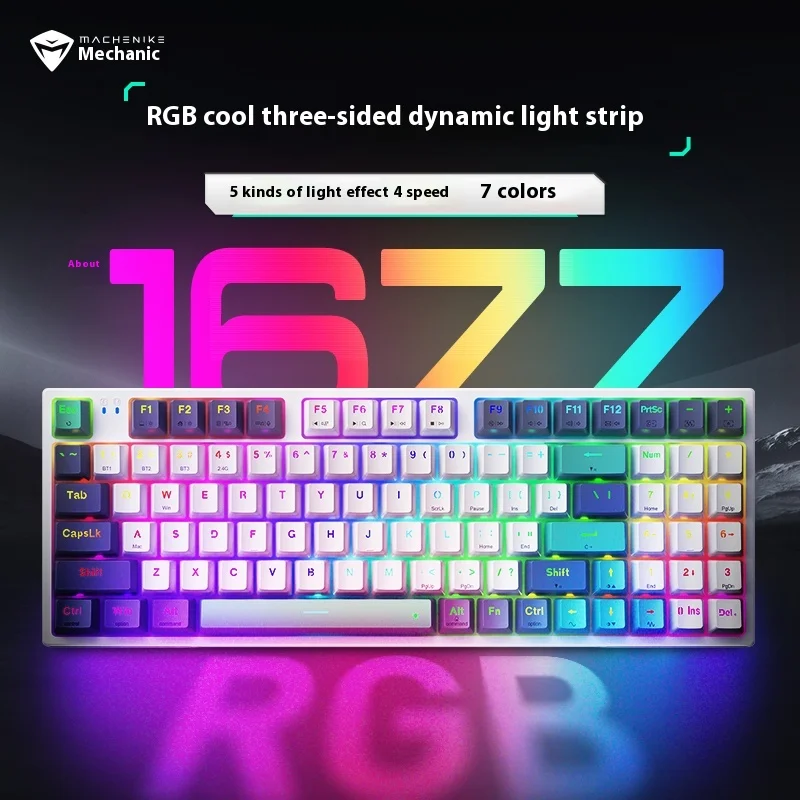 

K500 Pro-B94W Tri-Mode Mechanical Keyboard, Grey-Green 94 Keys RGB Hot-Swappable Gasket Structure Tri-Side RGB Light Bar