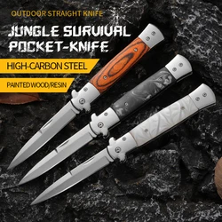 Outdoor multi-function folding knife, stainless steel color wood folding knife, high hardness self-defense knife, fruit knife