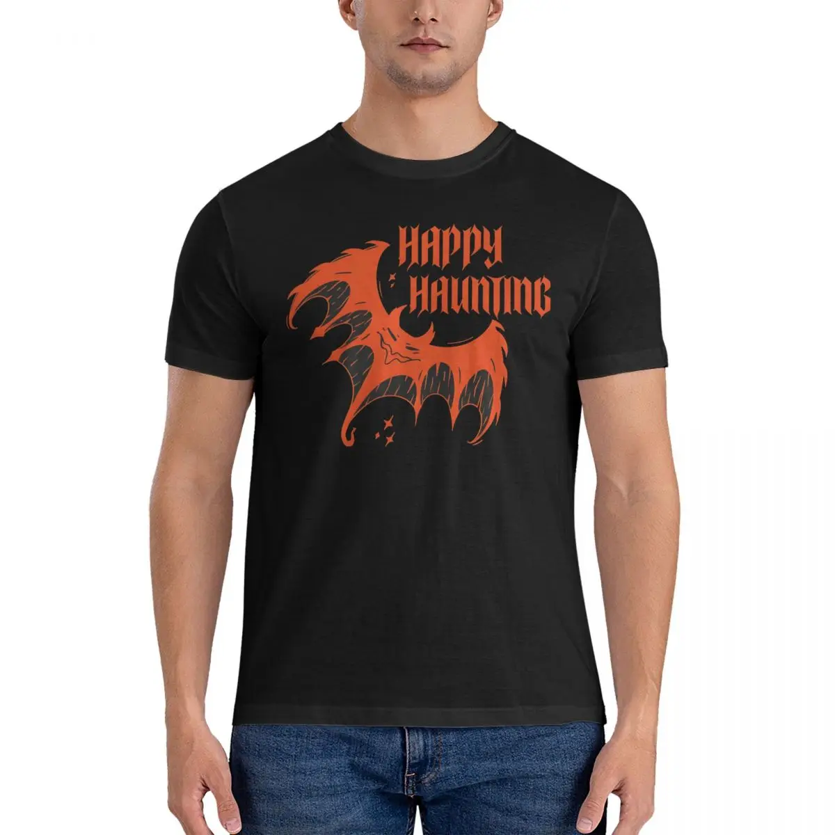 Men's T-Shirt Happy Haunting Casual Cotton Tee Shirt Short Sleeve The Return Of Vampur T Shirts Round Collar Clothing Gift Idea