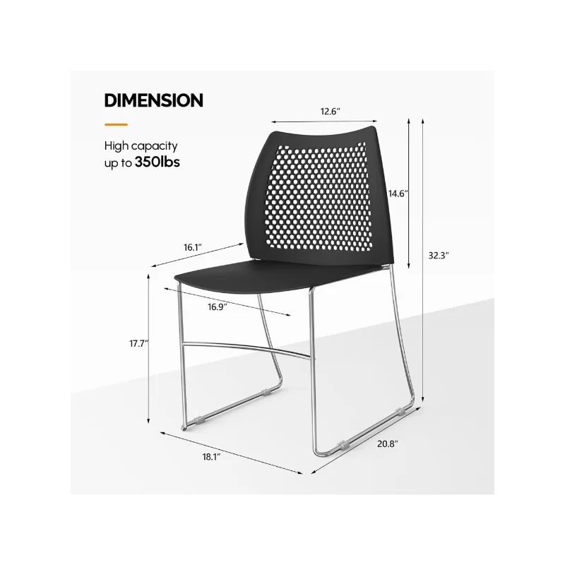 Stacking Chairs Set of 20 Stackable Office Chairs with Metal Sled Base, Ergonomic Plastic Seat & Holes Back