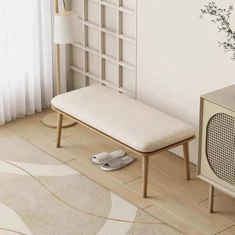 Nordic style solid wood bench rubber wood frame high comfort shoe changing stool soft bag dining chairs view 2