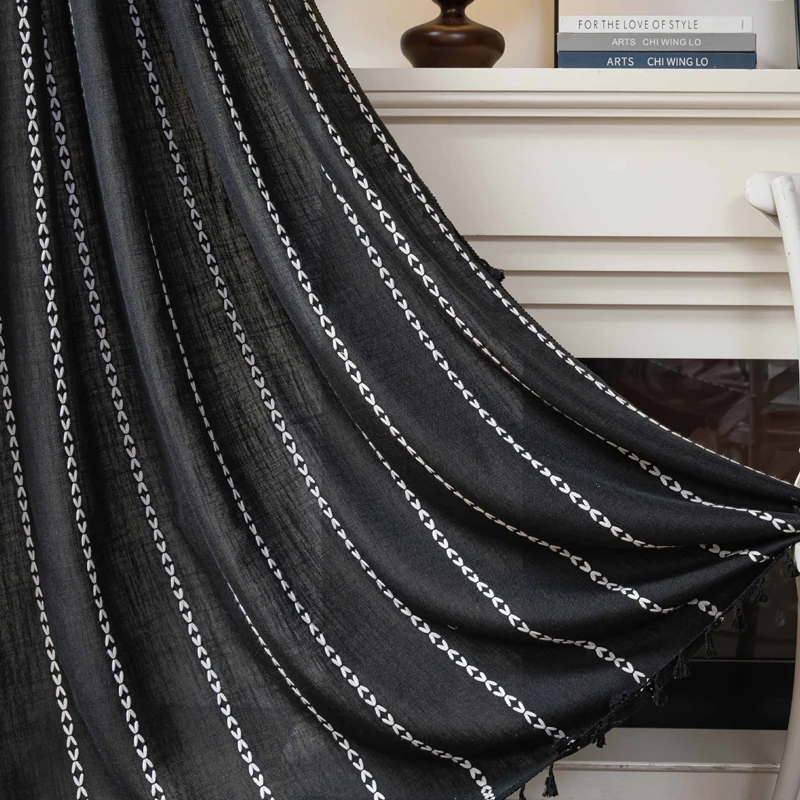 ستارة بوهو مع شرابة لغرفة النوم وغرفة المعيشة شبه قابلة للتطريز في المزرعة ستائر نافذة ريفية فرنسية لتزيين المنزل