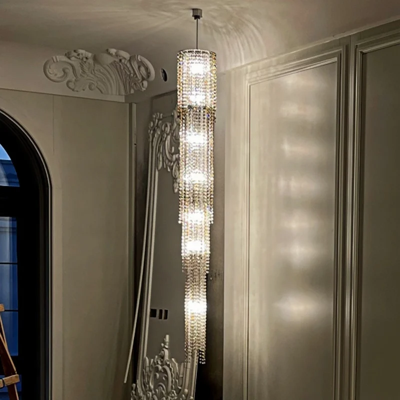 

Simple Staircase Long Crystal Chandelier Personalized Light Luxury Villa Stair Living Room TV Cabinet Lighting Fixtures Lustre