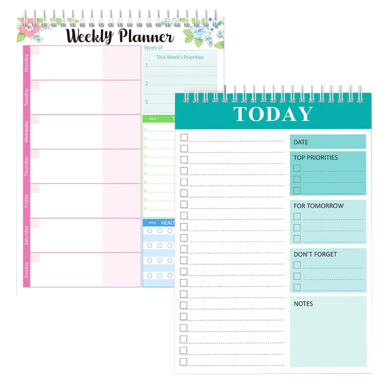 2PCS Weekly Planner Notepad And Today Planner Notebook 52 Sheets, Undated Weekly To Do List Notepad For School Office Durable