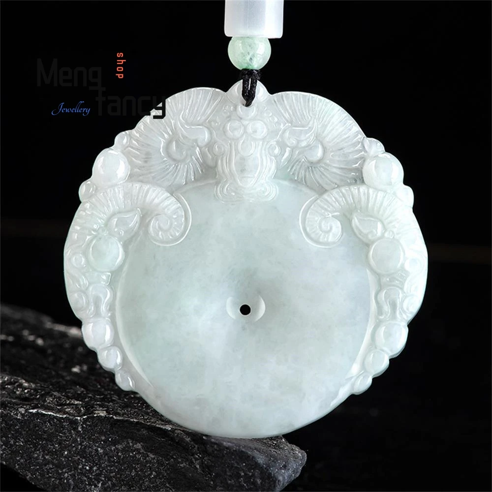 

Natural Burmese A-grade Jadeite With Hollowed-out Patterns Three Sheep Kai Tai Peace Jade Pendant Mascots Luxury Fashion Jewelry