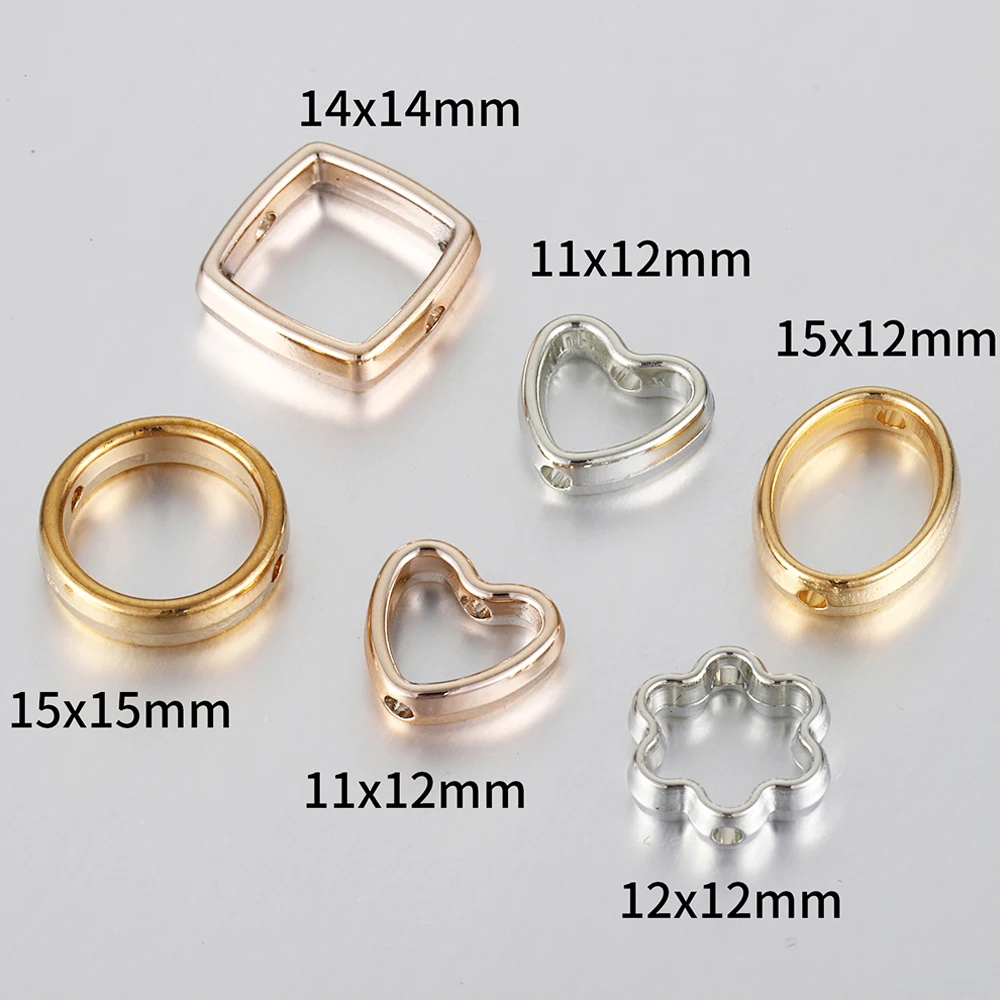 50pcs Two Holes Spacer Beads Hollow Love Heart/Circular/Square/Pattern Frame CCB Bead DIY Necklace Bracelet Connectors Pendants