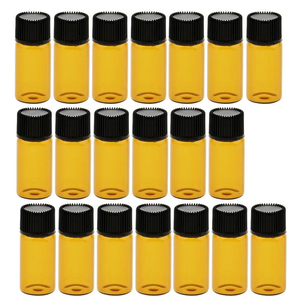 الكثير من 20 قطعة قوارير زجاجية شفافة فارغة مع غطاء برغي أسود بني 3 مل