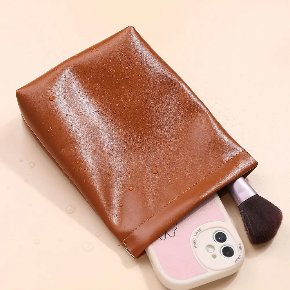 Leaf Spring Bag Self-closing Cosmetic Bag Data Cable Storage Bag PU Small Item Bags Travel Makeup Bag