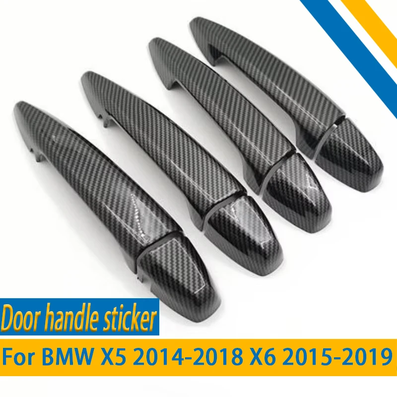 Carbon Fiber Black Car Door Handle Cover Trim Sticker Styling Accessories For BMW X5 2014-2018 X6 2015-2019 FUNDUOO