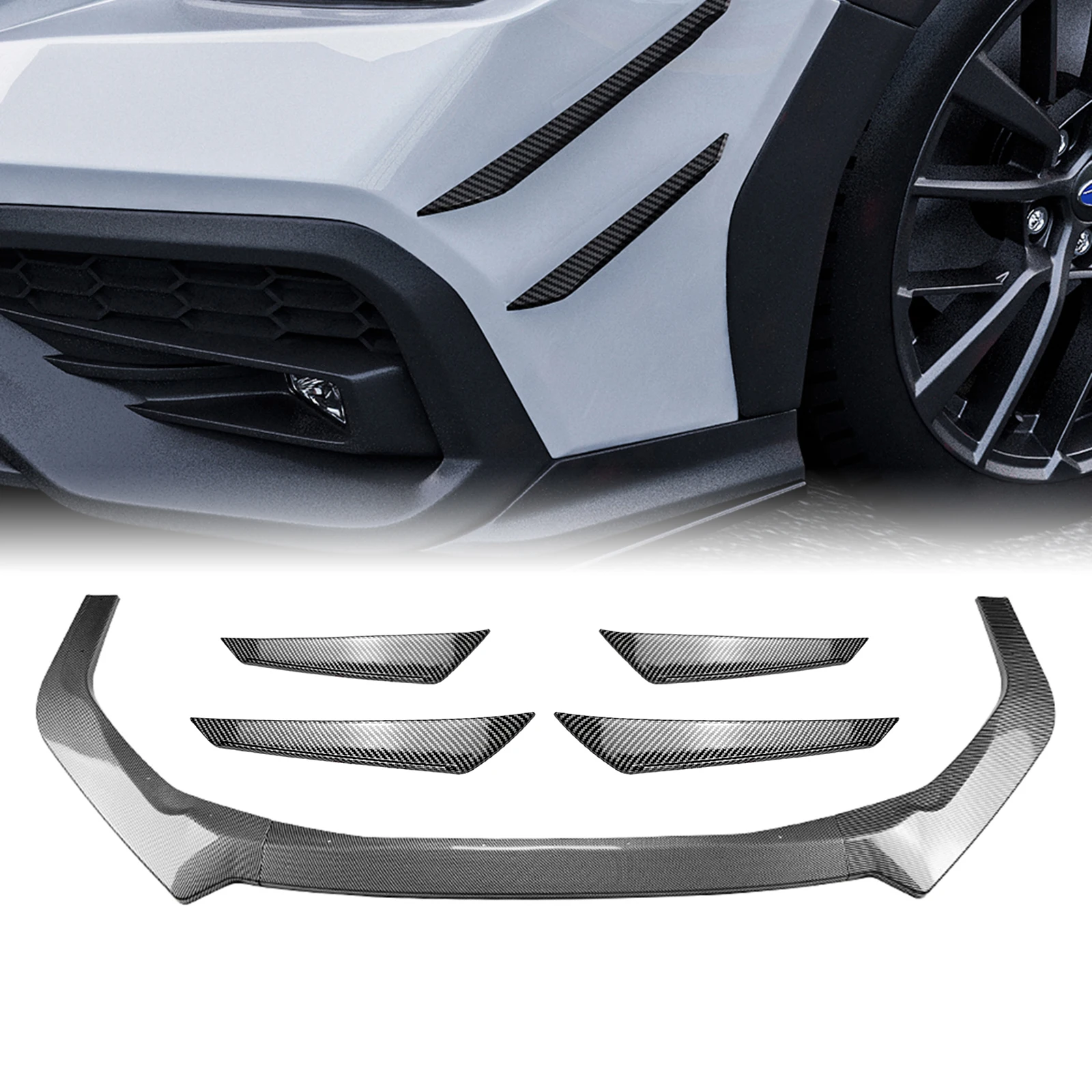 

For Subaru WRX STI VB 2022-2025 Sedan 4-Door Car Front Bumper Spoiler Splitter Protector Lip+Side Air Vent Cover Trim Canards