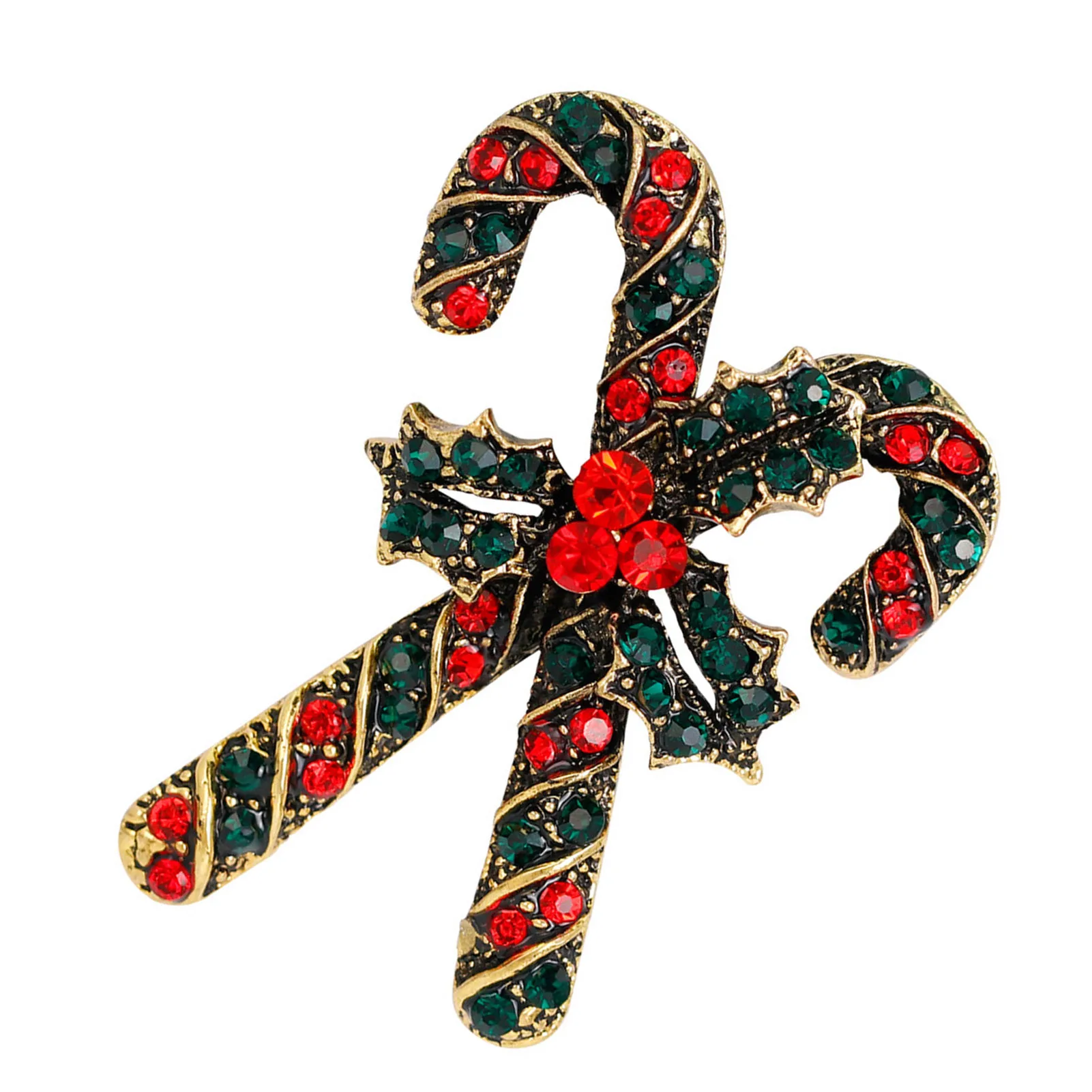 Christmas Walking Stick Shape Alloy Brooch Alloy Simple Brooch Shawl Rhinestone Decor Buckle for Coats Jackets Sweaters Suit