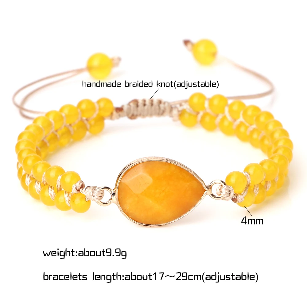 Natural Stone Pendant Bracelet Round Square Yellow Chalcedony 4mm Bead Braided Rope Fashion Charm Bangles For Woman Man Jewelry