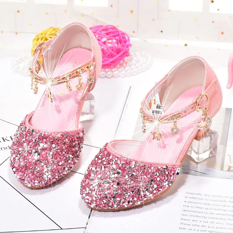 Girls Sandals Princess Piano Dress Show Shoes Children's High Heels Kids Princess Crystal Dance Party Student Performance Shoes