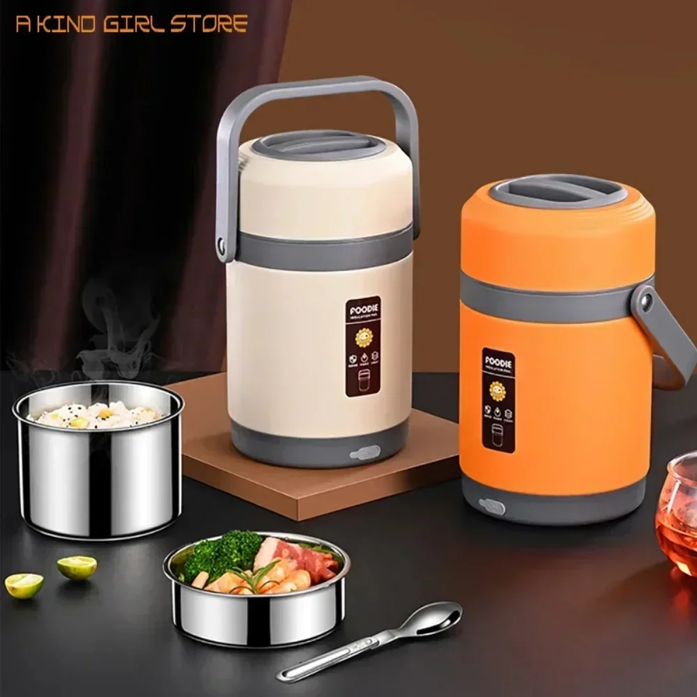 1.6L/2L USB Electric Heated Lunch Box Stainless Steel Food Warmer Bento Lunch Box Container Office Worker Student Cooler Bag