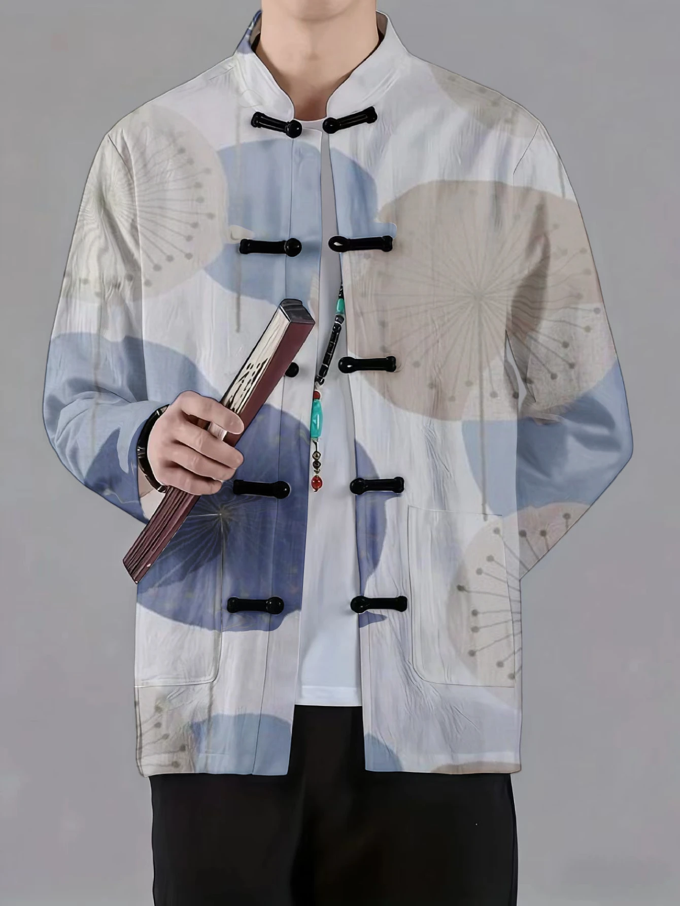 Men Men Mandarin Collar Frog Button Jacket Lotus Ikat Tribal Leaf Art Print Traditional Outerwear - Aliexpress Deal