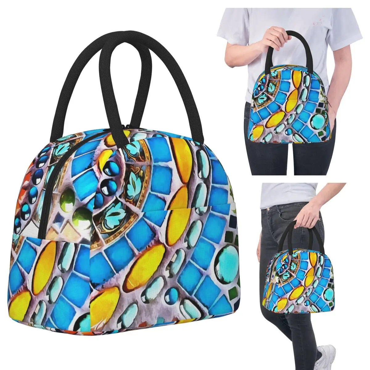 

Gaudi Barselona Mosaic Insulated Lunch Bag for Kids School Cooler Thermal Food Box Tote Portable Lunch Boxes Container