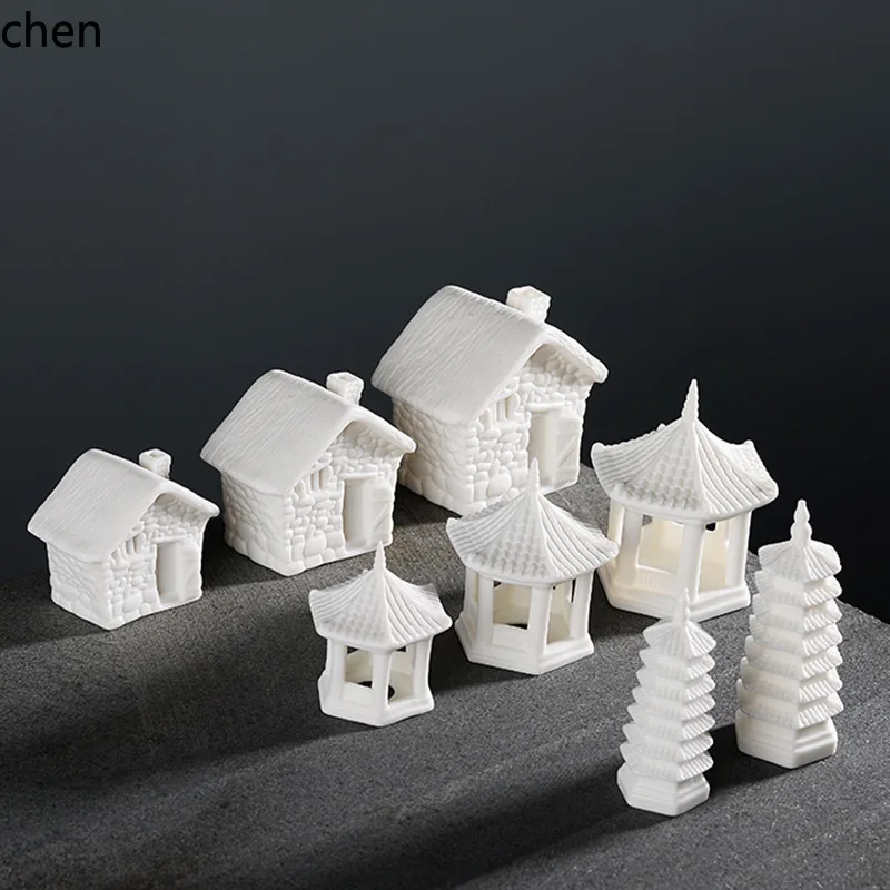 Cz bonsai ceramic purple clay small ornament thatched cottage courtyard pagoda ceramic micro landscape fish tank decoration