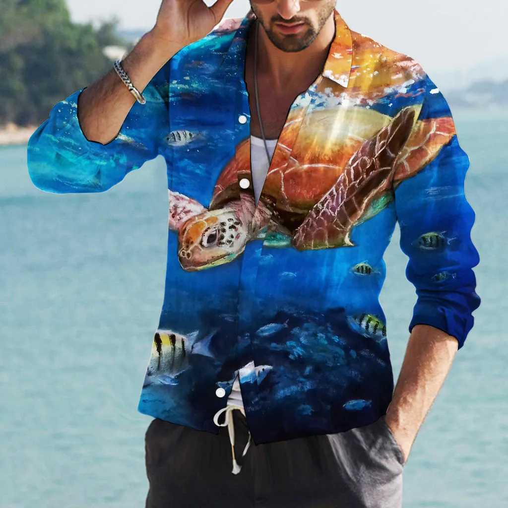 Camicia da uomo stampa Beach Vacation Style Hawaiian Y2k Harajuku Vintage Formal Luxury Fashion Leisure manica lunga top oversize