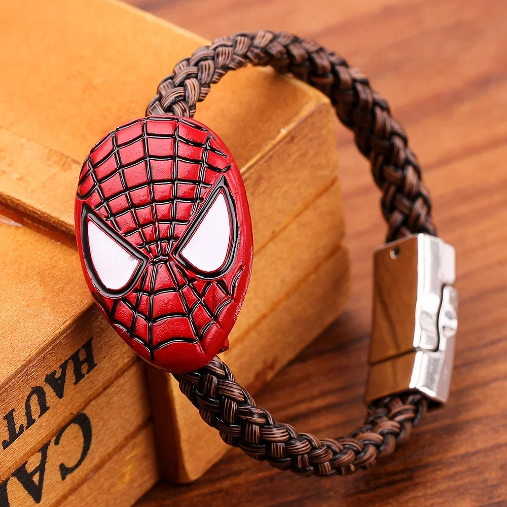 Spiderman  Bracelet Mask Handmade Woven Leather Rope Bangle Charm Jewelry Accessory Fashion Products for Movie Accessories