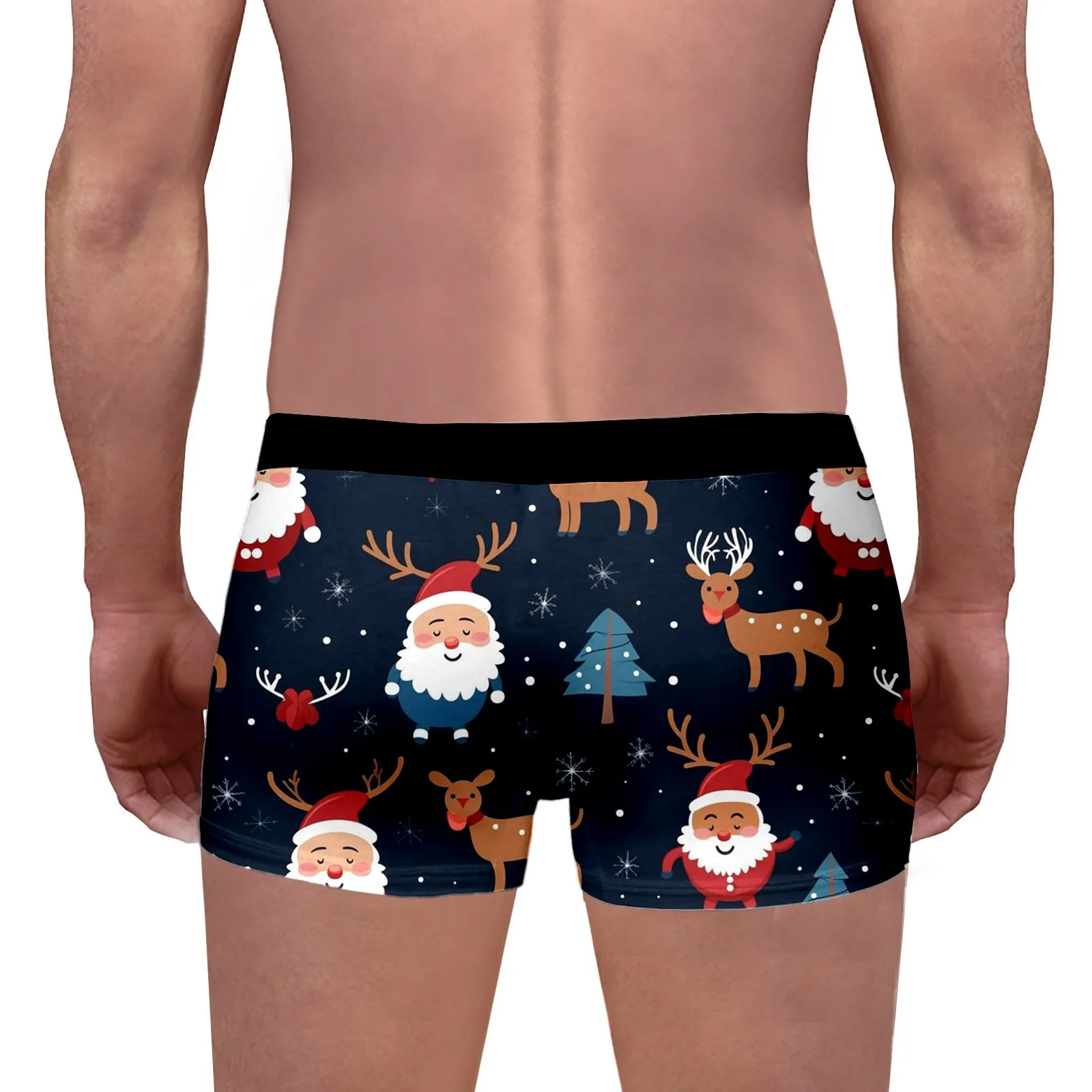 Celana Boxer motif natal pria, celana dalam pinggang sedang nyaman, pakaian dalam kucing lucu Sinterklas, manusia salju