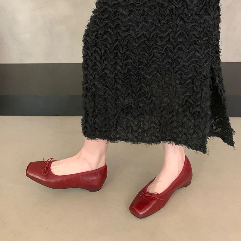 Modische Ballerinas für Damen, höhenverstärkende Slip-On-Schuhe, flache Damenschuhe mit Schleifenknoten, neue Frühlings- und Herbstkollektion. – Detail 8