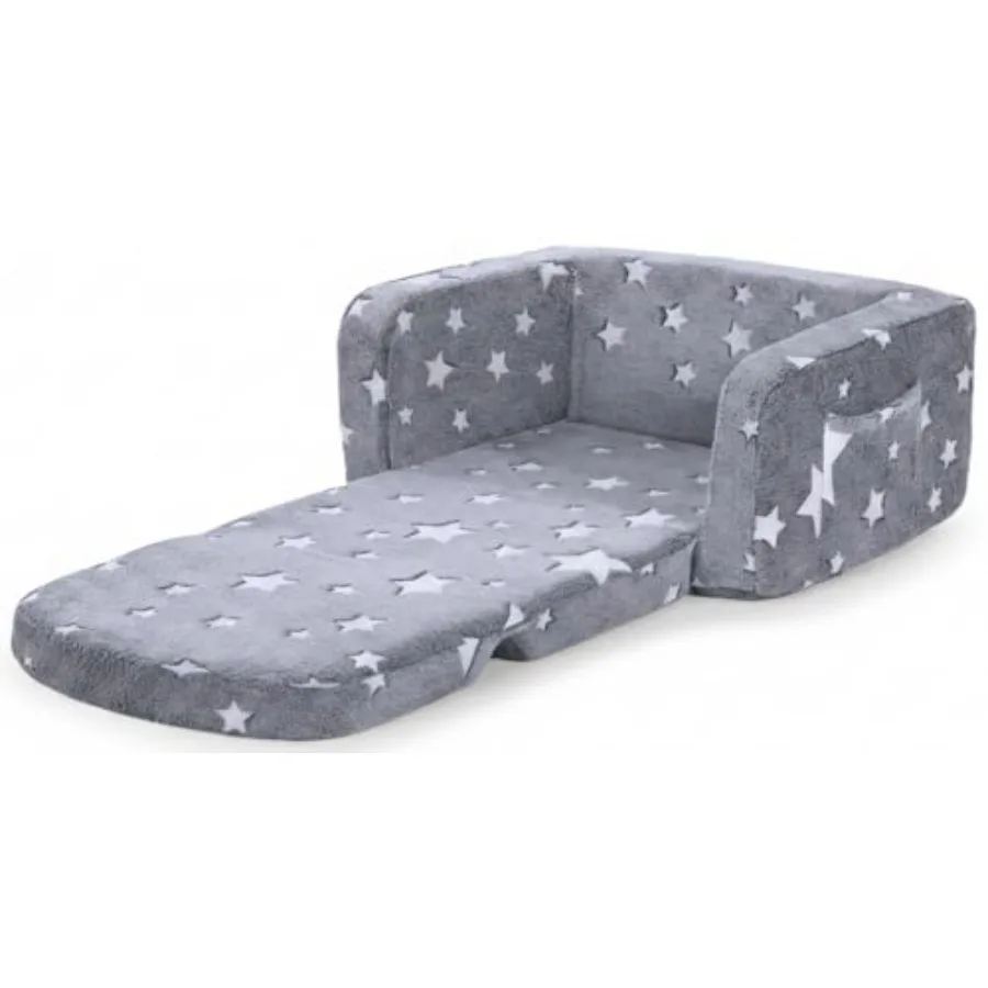 

Couch, 2-in-1 Soft Toddler Couch Fold Out with with Blanket and Cloud Pillow, Glow in The Dark, Toddler Chair Comfy, Convertibl