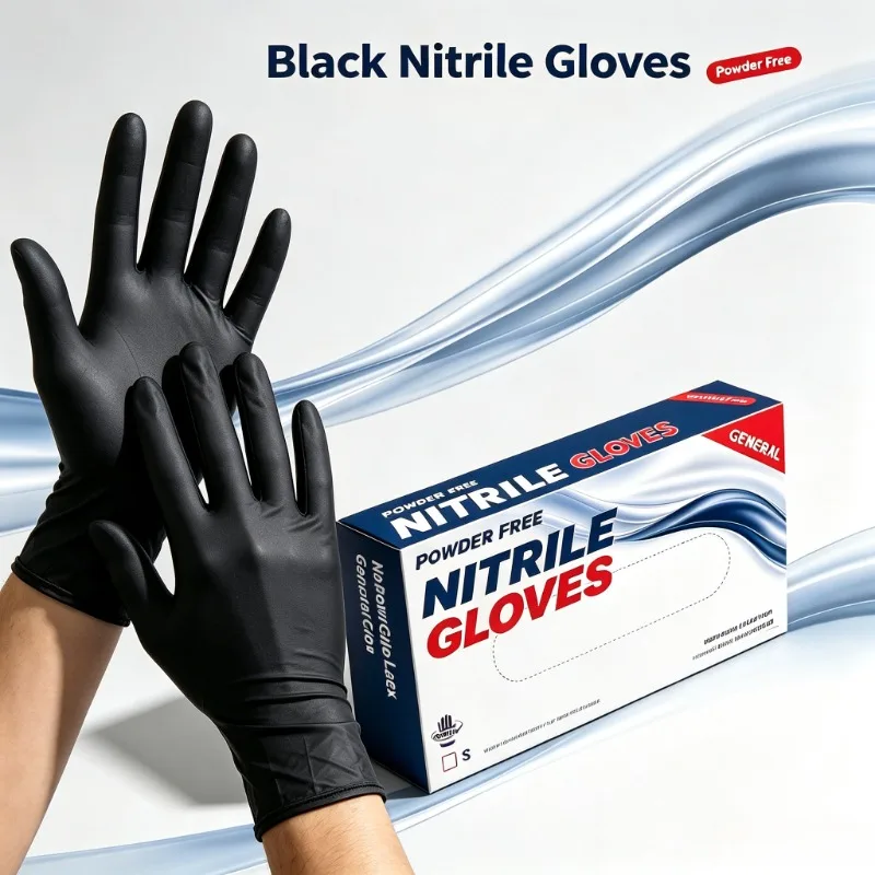 60PCS Black Disposable Nitrile Gloves Stain‑Resistant Flexible Gloves for Tattoo Artists Hair Dye Salon Beauty Work