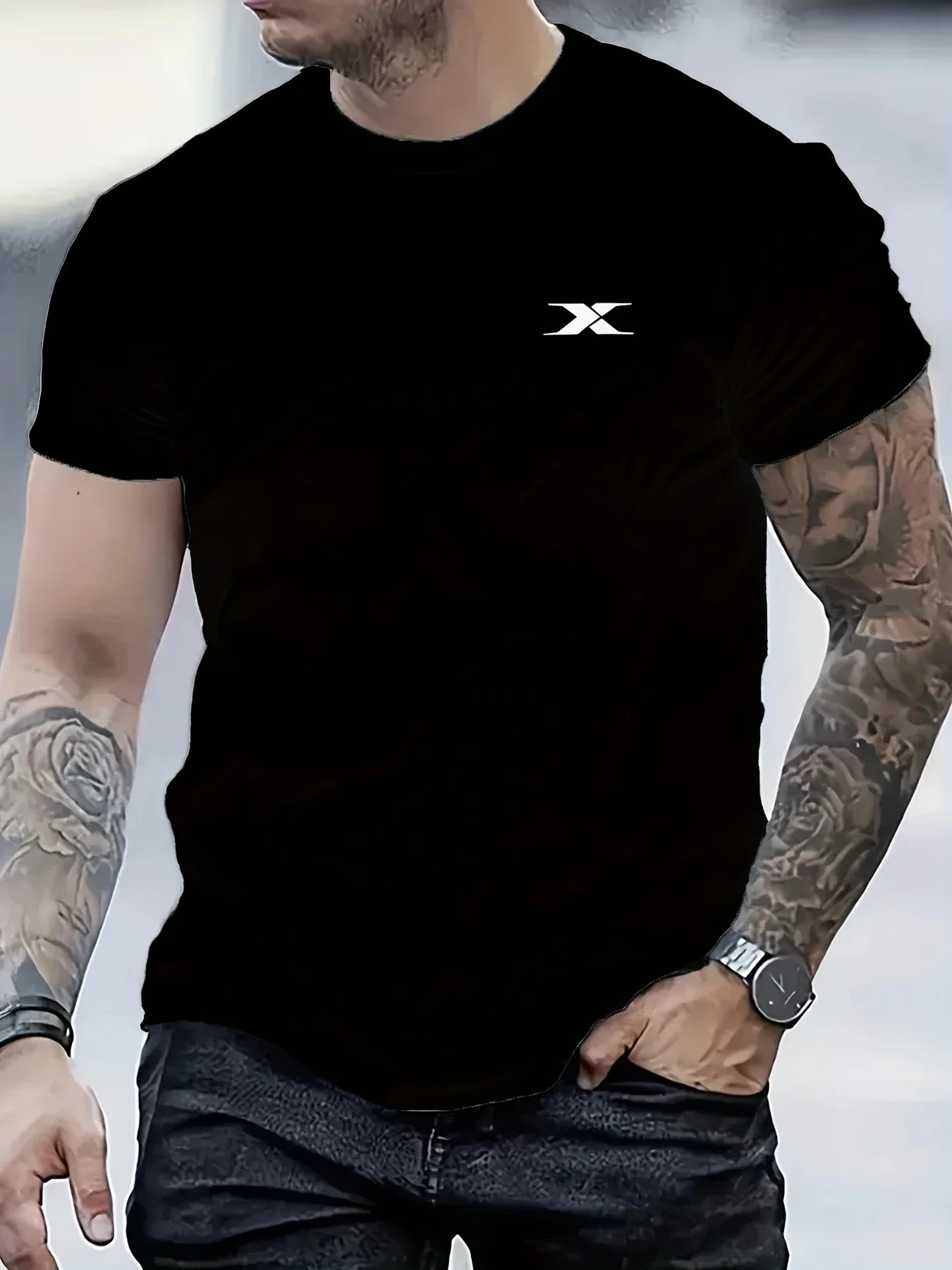 Men's summer -letter printed fashionable casual sports loose round neck short sleeved T-shirt