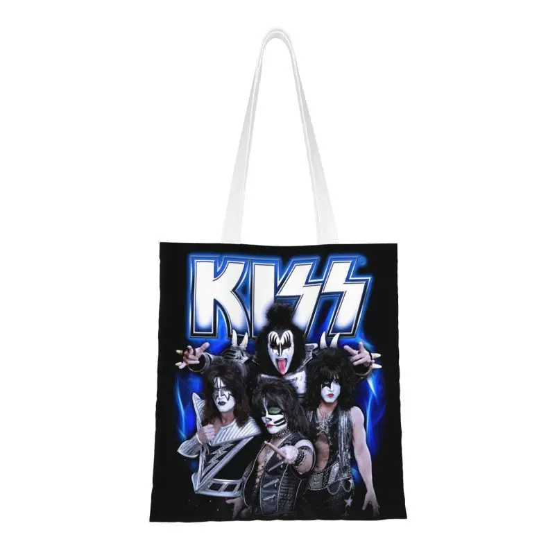 Bolso de lona personalizado para mujer, bolsa lavable con estampado de música, banda de Rock, beso, compras, comestibles, demonio, Thriller, Rock