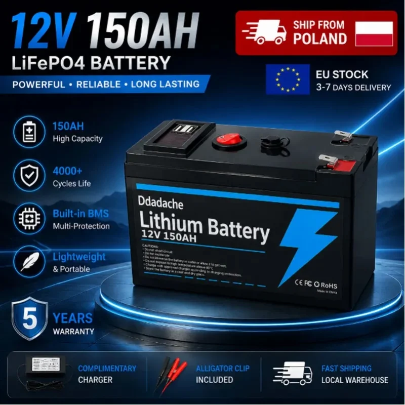 EU-Lagerbestand: 12V 150Ah LiFePO4 Lithium-Batterie mit USB-Anschluss, BMS, Deep-Cycle-Solarbatterie für Solarladung, Fischfinder, Marine, Camping, netzunabhängige Stromversorgung