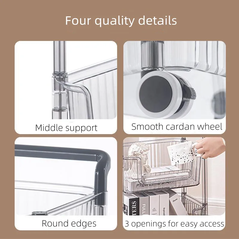 2/3/4 Layer Transparent Acrylic Trolley Simple Modern Cosmetics Skincare Storage Rack Kitchen Vegetable Fruit Bathroom Mobile