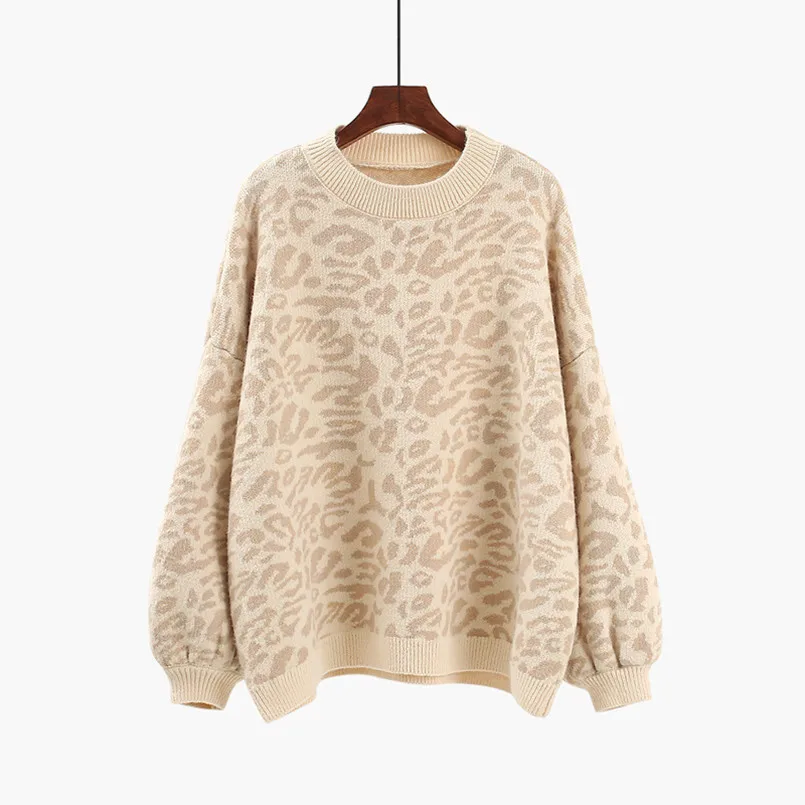 Spring and Autumn New Leopard Pattern Sweater Women's Hoodie Korean Edition Loose Lazy Style Small Fresh Knitted Top