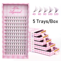 AGUUD 5 Trays/Box Sharp Stem Premade Fan Eyelash Extension 4D 6D 8D 10D 12D Bundles Russian Volume Fans Mega Box Soft Silk Lash