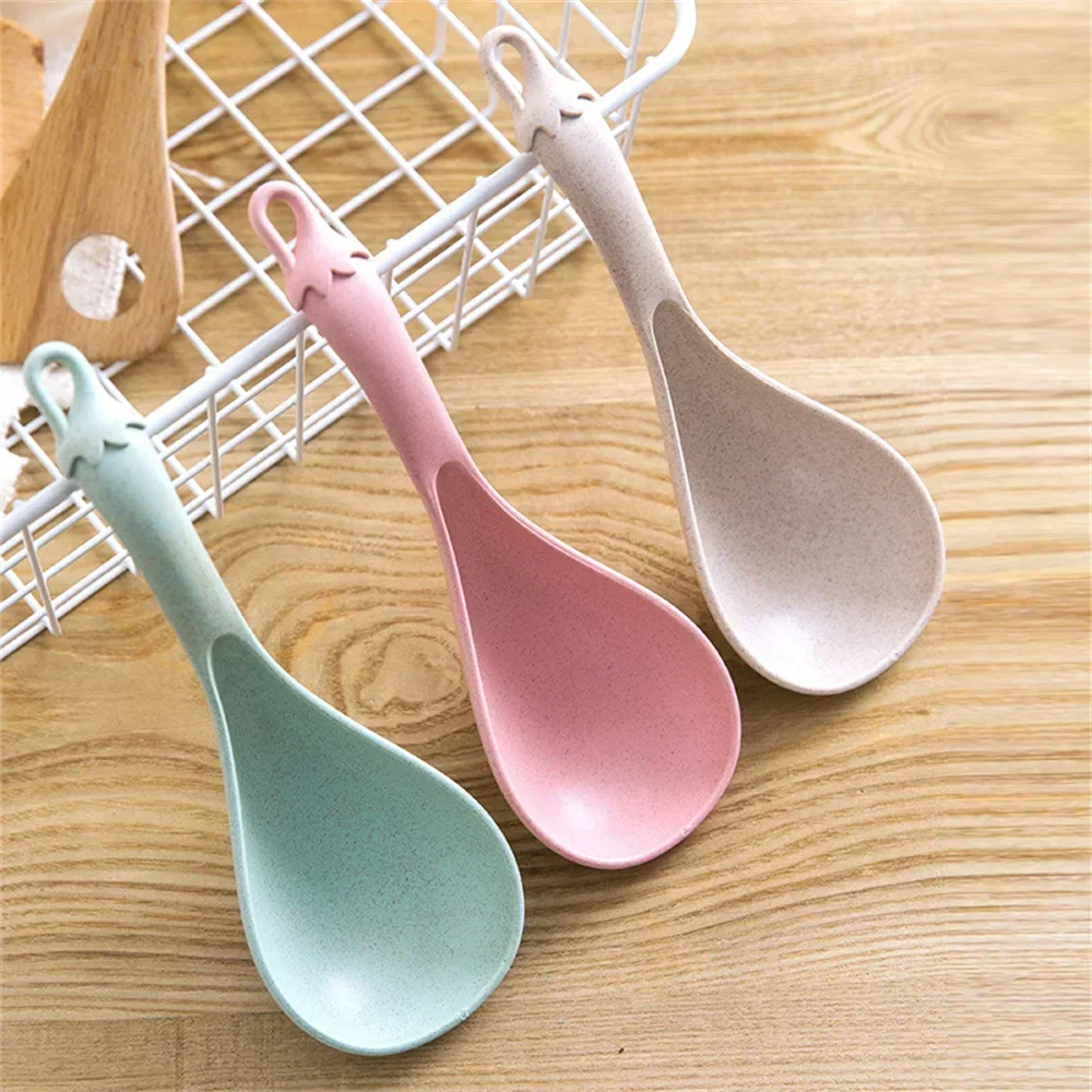 1pc Plastic Porridge Spoon Large Kitchen Rice Spoon Wheat Straw Eggplant Soup Spoon Kitchenware Thickened Home Kitchen Utensils