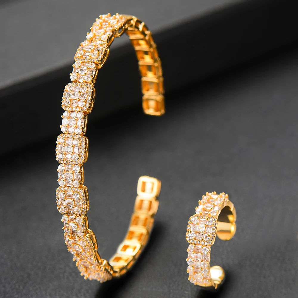 GODKI Trendy Luxury 2PCS  Stackable Bangle Ring Set For Women Wedding AAA Cubic Zircon Dubai Bracelet Party Jewelry 2025